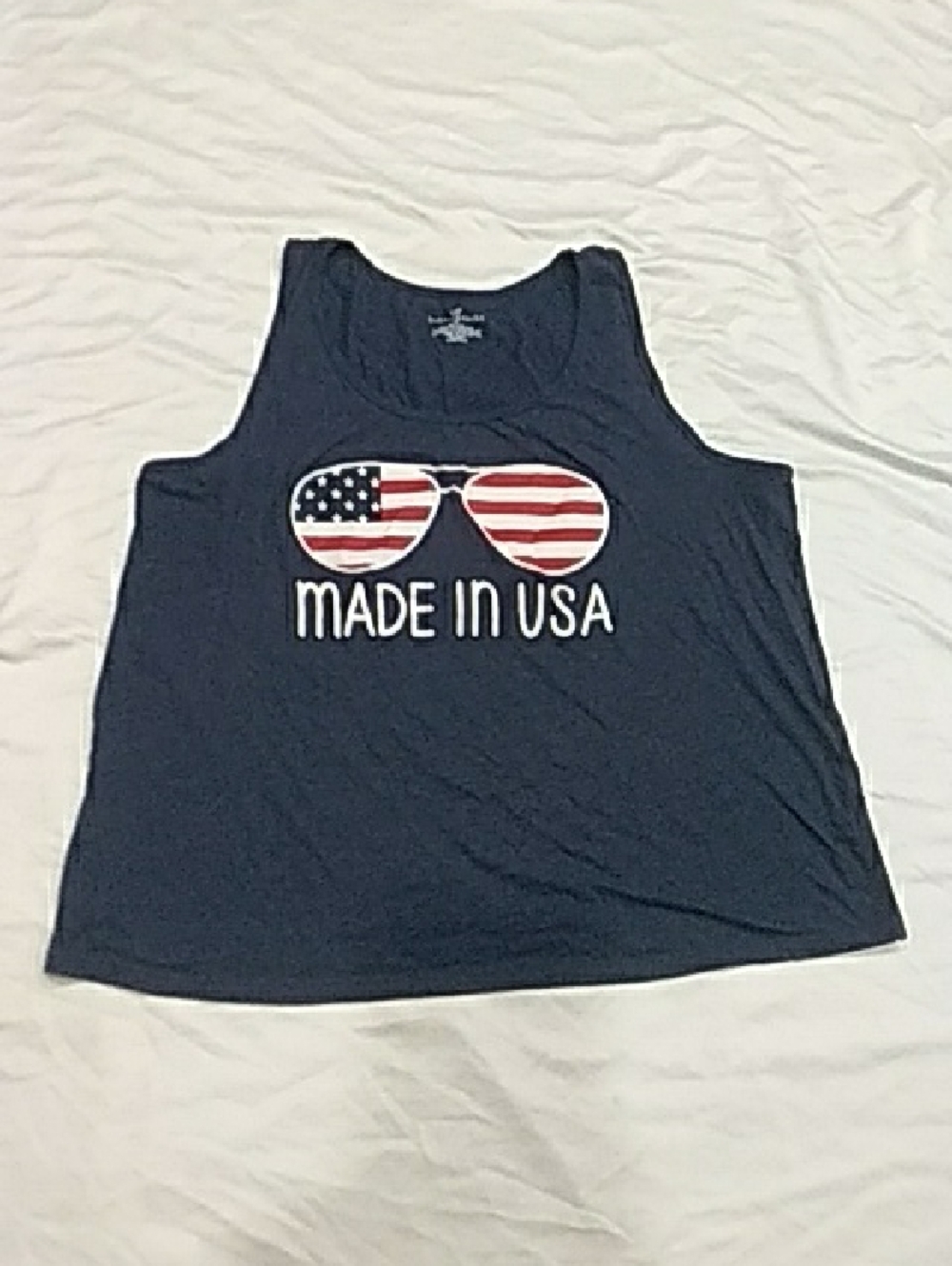 Bobbie Brooks Navy Tank Top with American Flag Sunglasses Graphic